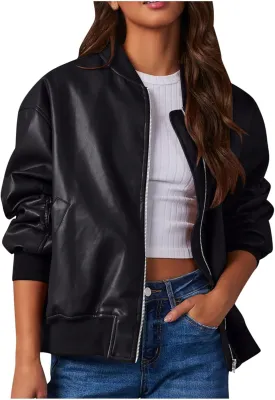 2024 Faux Leather Jackets For Women Oversized Vintage Long Sleeve Bomber Jackets Y2k Fashion Motorcycle Suede Coats