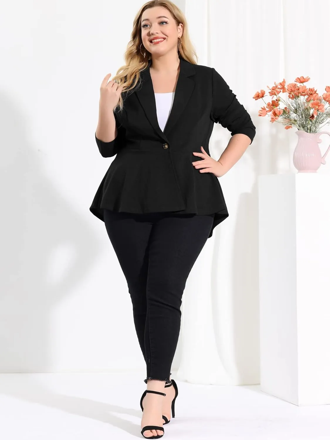 Agnes Orinda Women's Plus Size Blazer Notch Panel Work Business Casual Outfits Dressy Suit Jacket Peplum Blazers