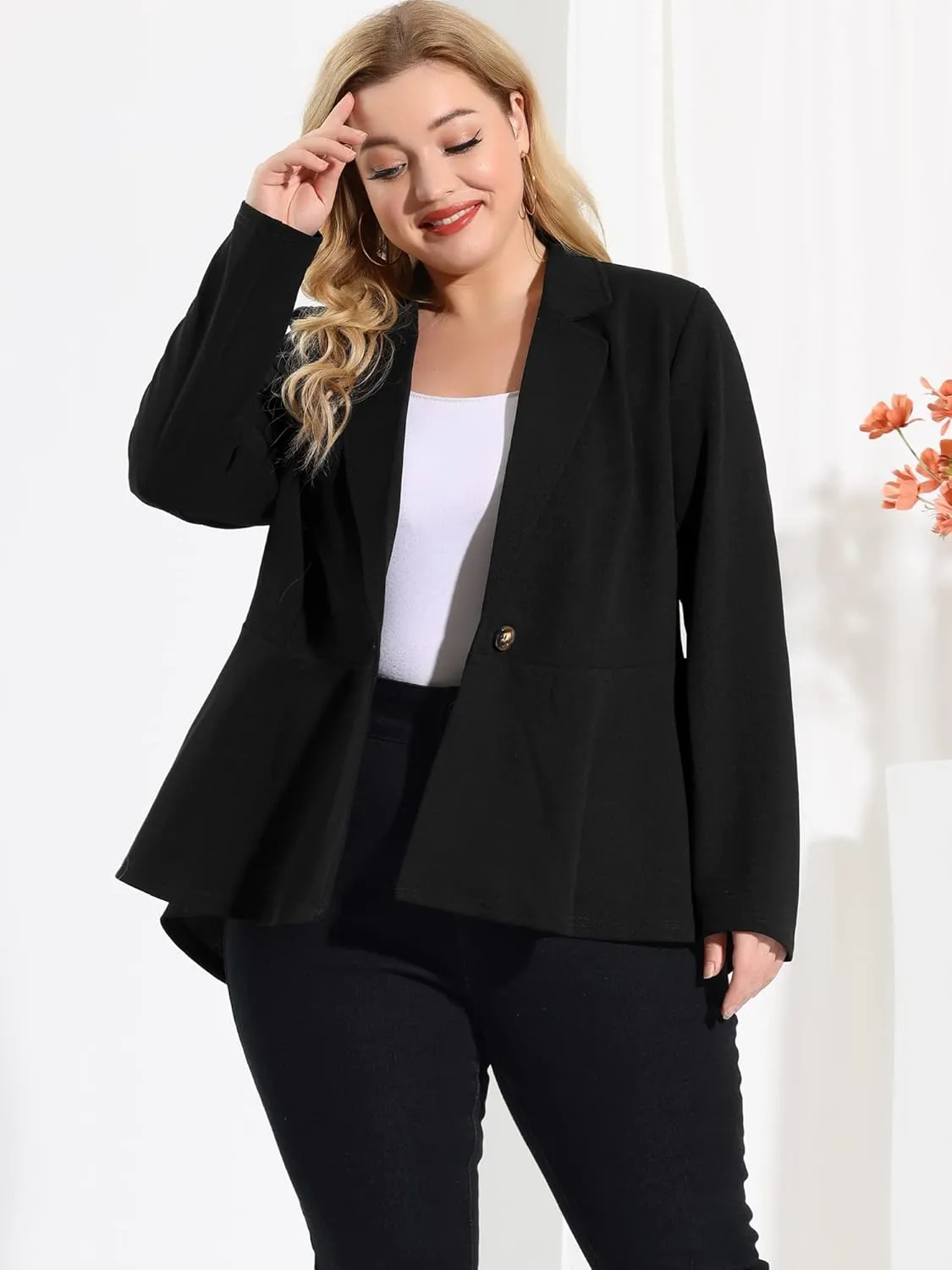 Agnes Orinda Women's Plus Size Blazer Notch Panel Work Business Casual Outfits Dressy Suit Jacket Peplum Blazers