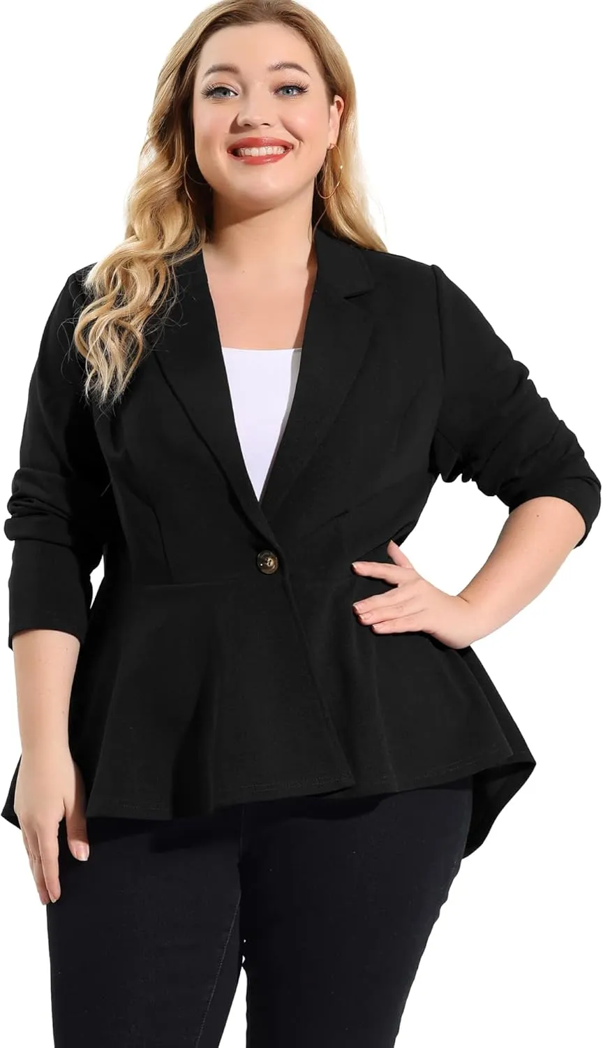 Agnes Orinda Women's Plus Size Blazer Notch Panel Work Business Casual Outfits Dressy Suit Jacket Peplum Blazers