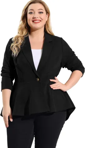 Agnes Orinda Women's Plus Size Blazer Notch Panel Work Business Casual Outfits Dressy Suit Jacket Peplum Blazers
