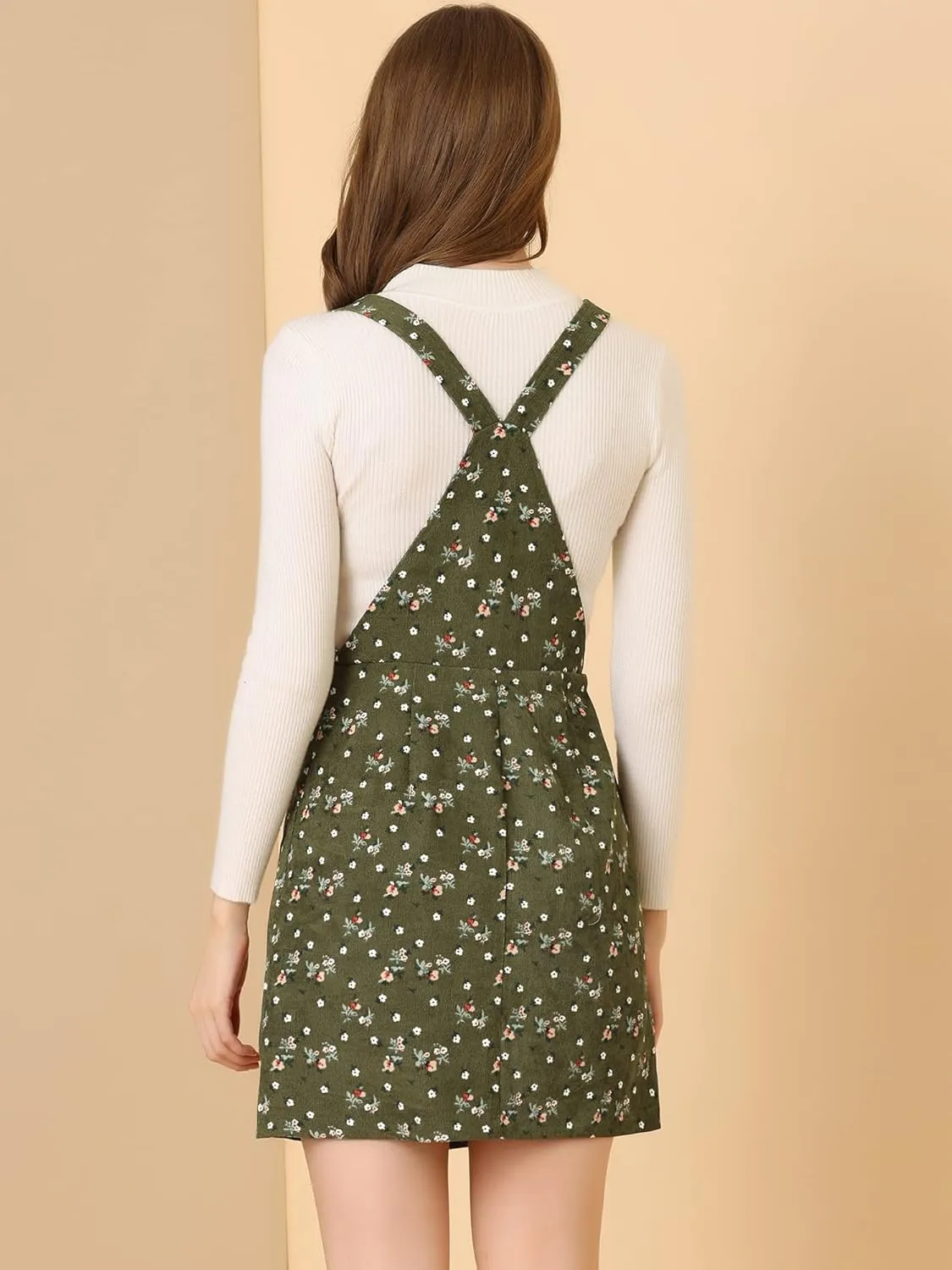 Allegra K Women's Adjustable Strap Pinafore Bib Corduroy Overalls Dress