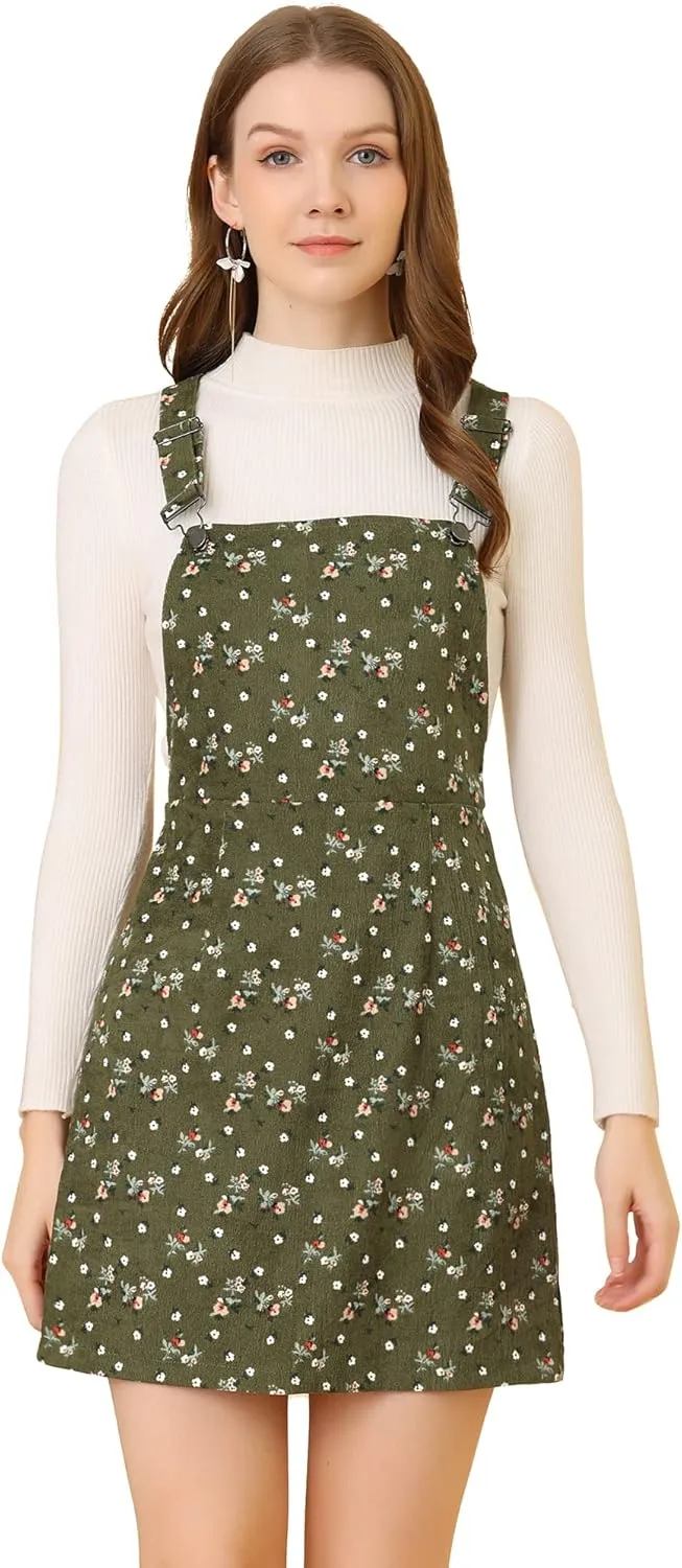 Allegra K Women's Adjustable Strap Pinafore Bib Corduroy Overalls Dress