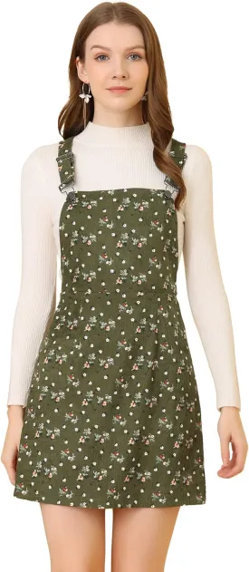 Allegra K Women's Adjustable Strap Pinafore Bib Corduroy Overalls Dress