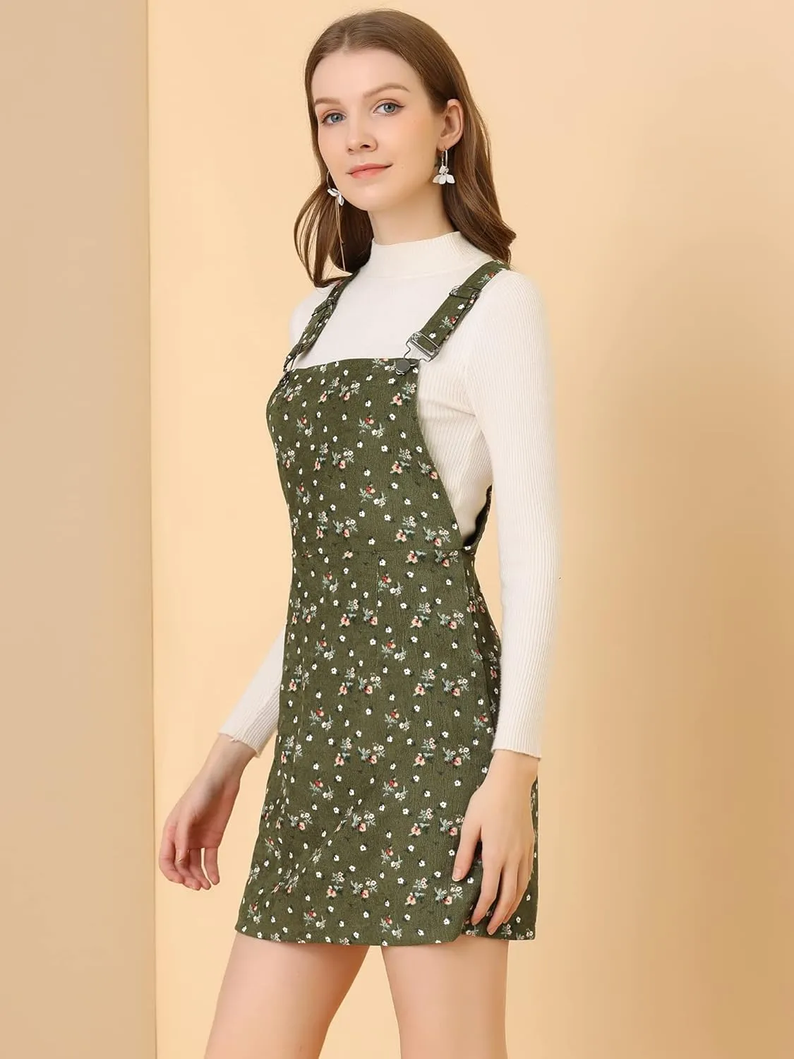 Allegra K Women's Adjustable Strap Pinafore Bib Corduroy Overalls Dress