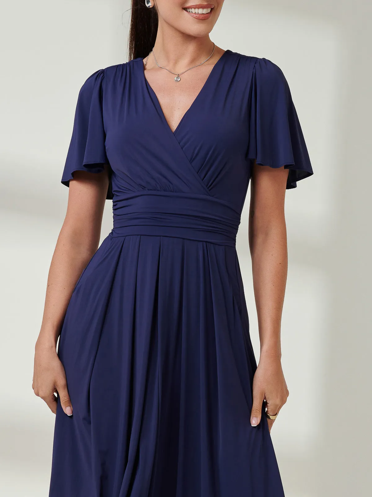 Angel Sleeve Super-Smooth Jersey Maxi Dress, Navy