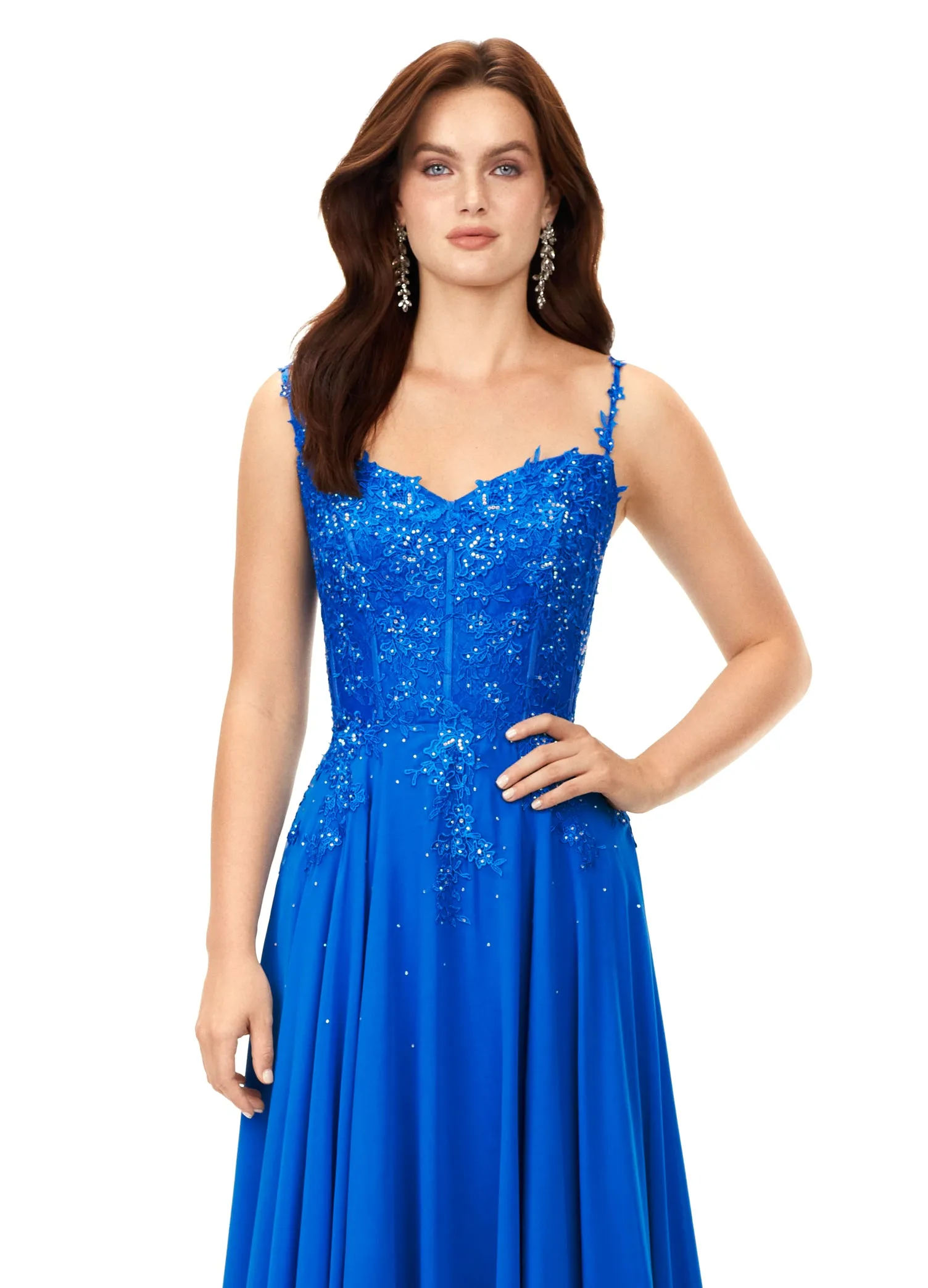 Ashley Lauren 11332 Chiffon Evening Prom Gown with Lace Bustier A Line