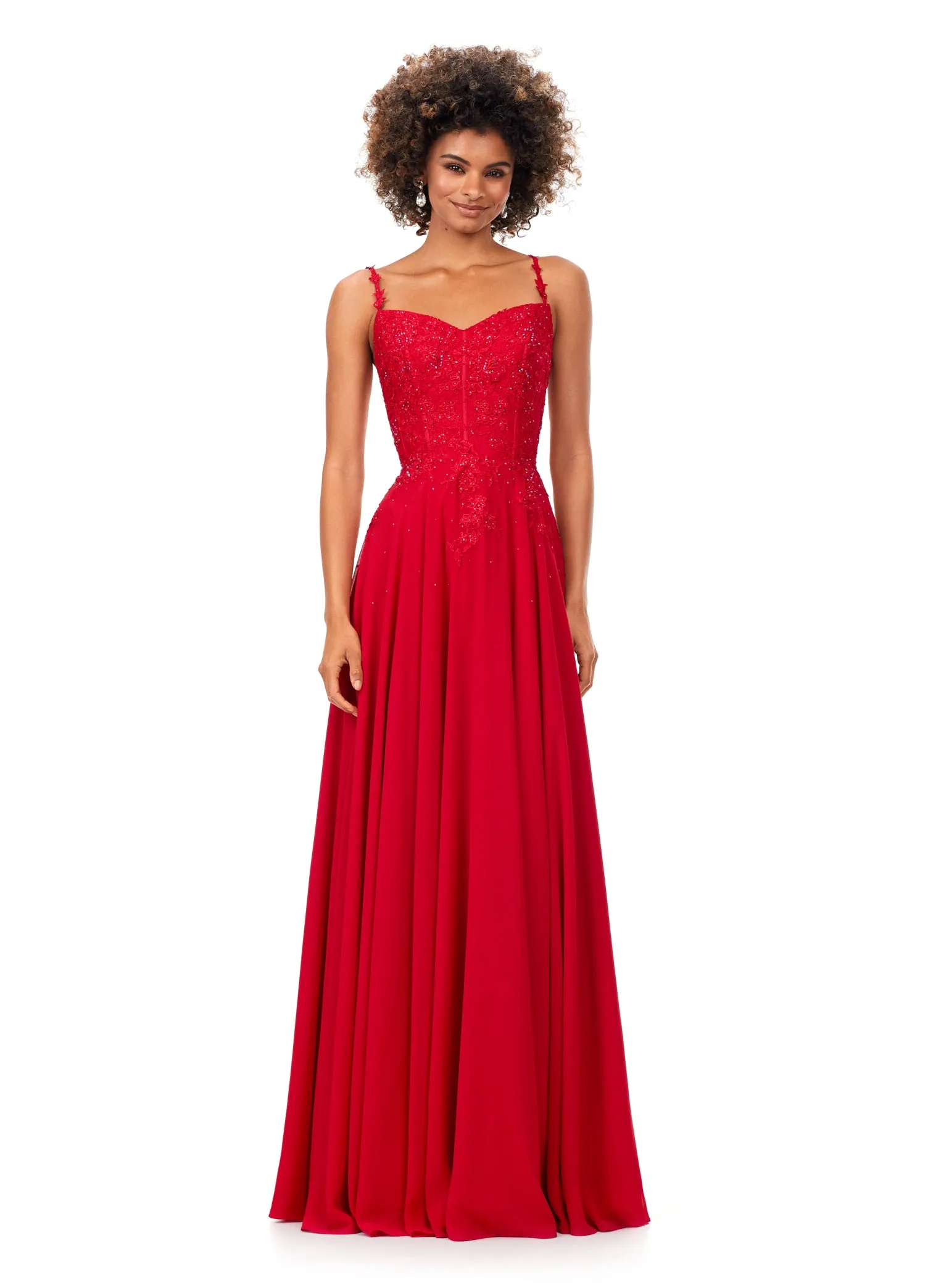 Ashley Lauren 11332 Chiffon Evening Prom Gown with Lace Bustier A Line