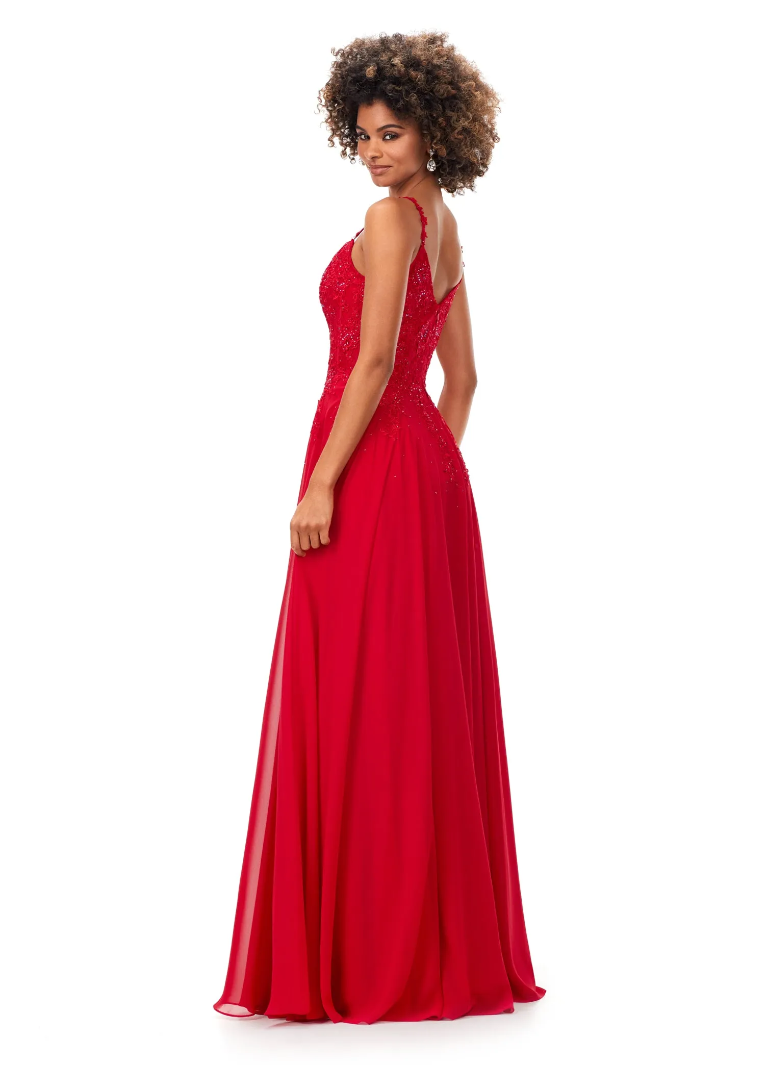 Ashley Lauren 11332 Chiffon Evening Prom Gown with Lace Bustier A Line