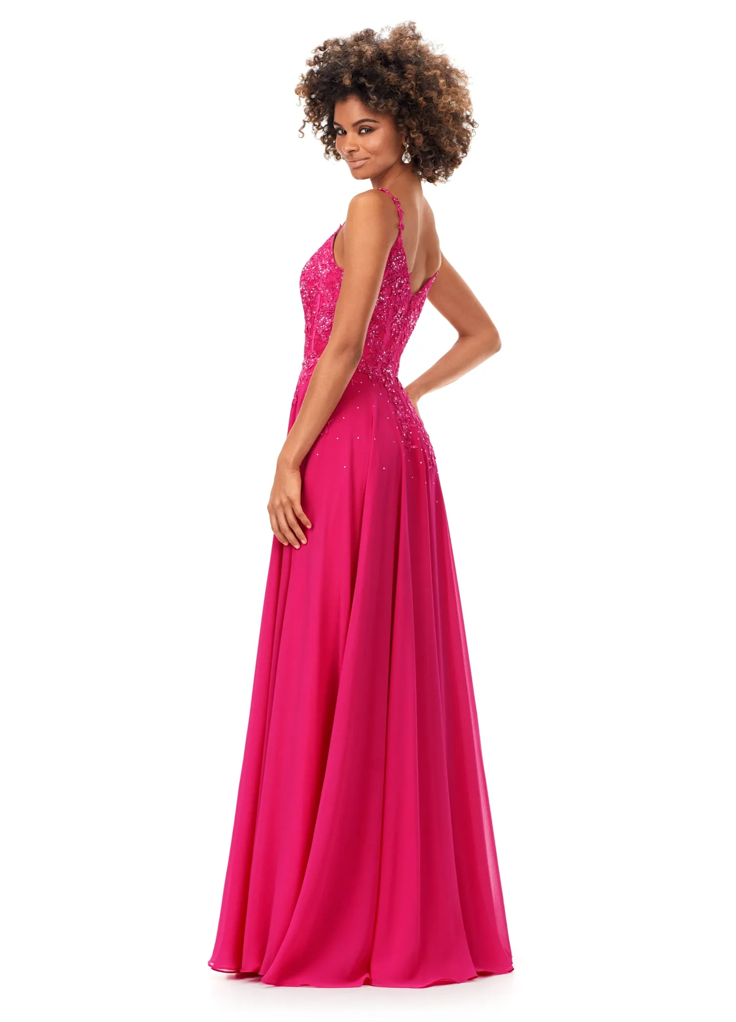 Ashley Lauren 11332 Chiffon Evening Prom Gown with Lace Bustier A Line