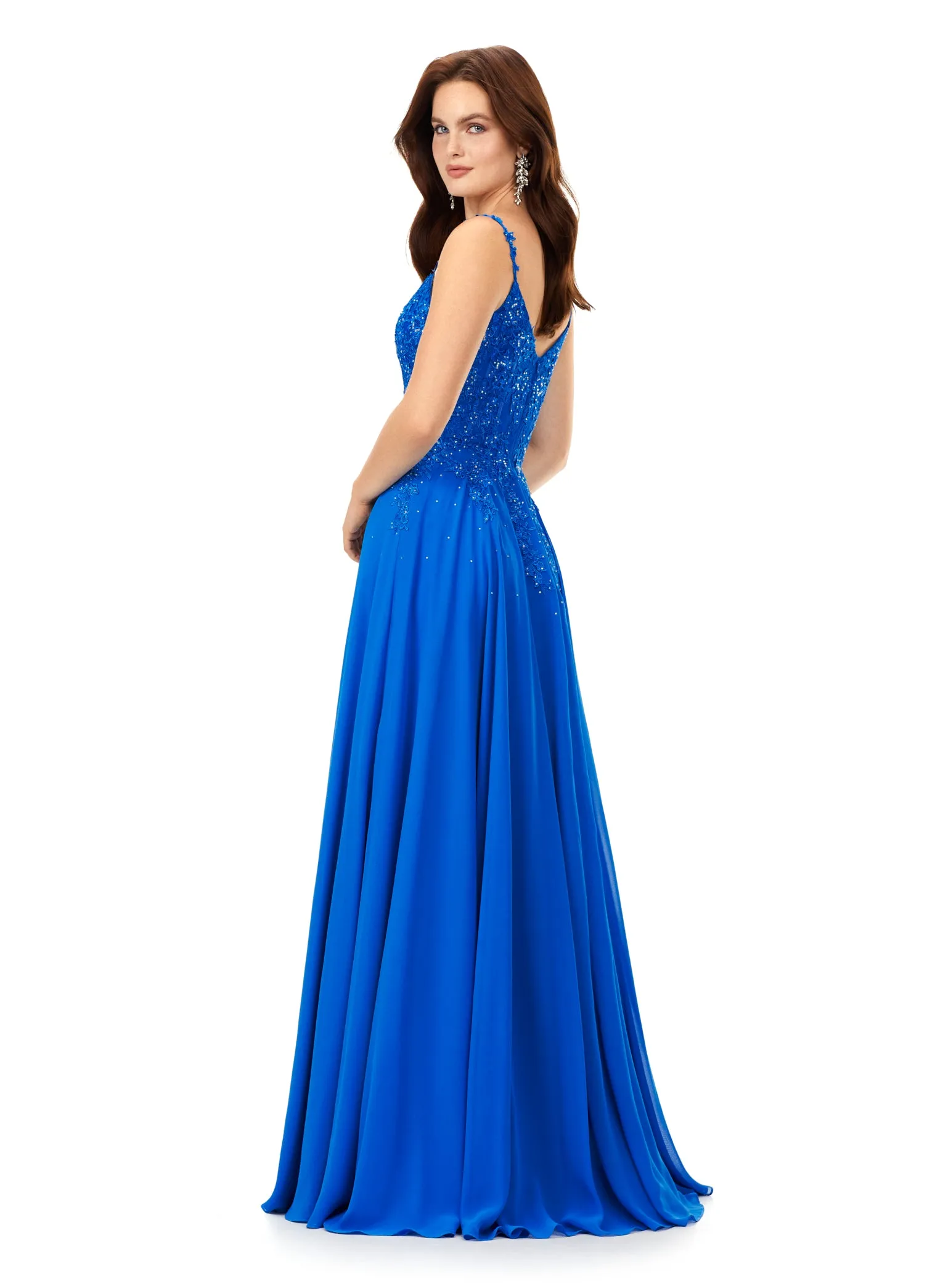 Ashley Lauren 11332 Chiffon Evening Prom Gown with Lace Bustier A Line