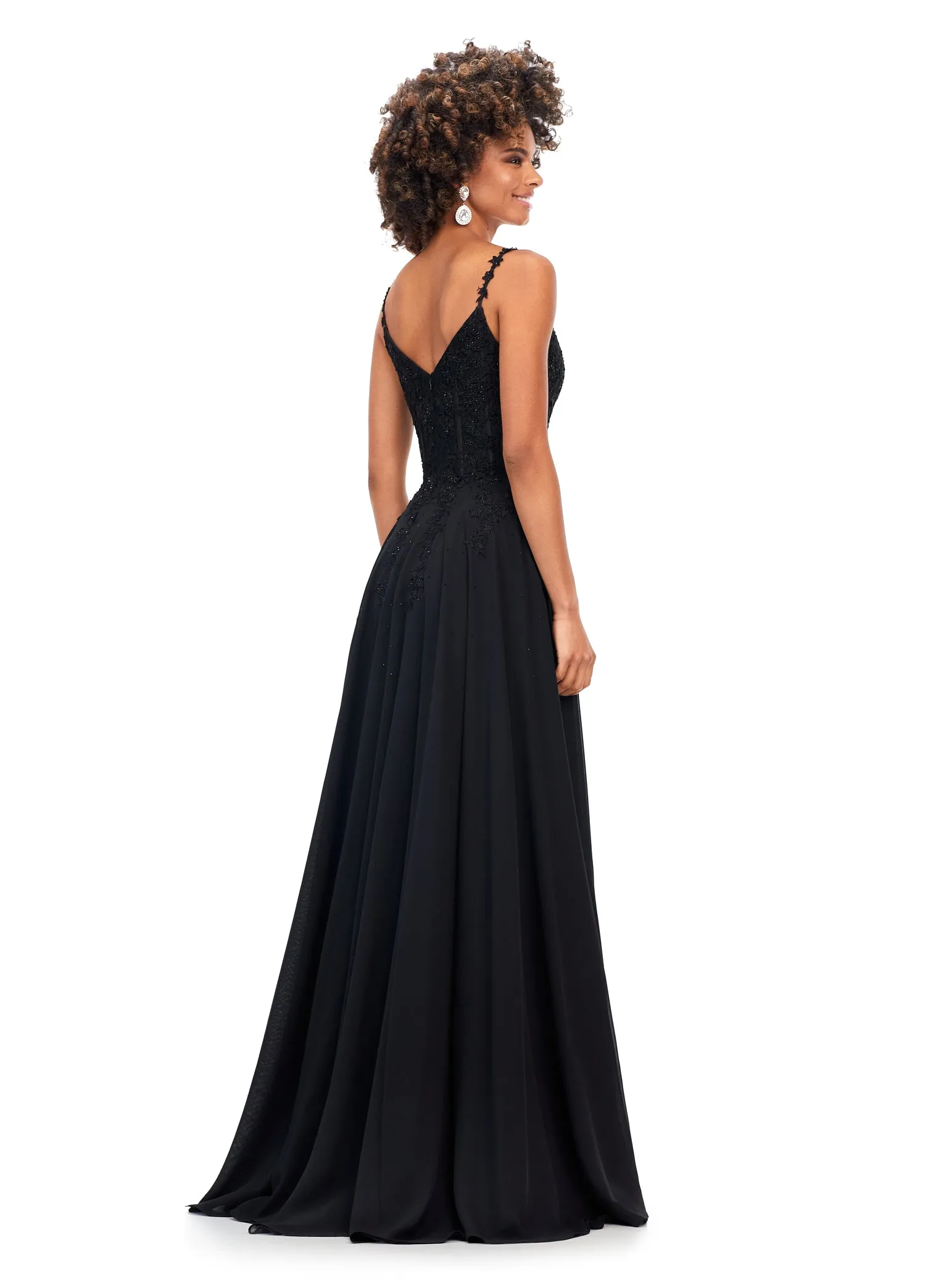Ashley Lauren 11332 Chiffon Evening Prom Gown with Lace Bustier A Line