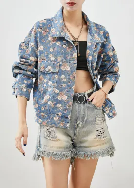 Beautiful Blue Peter Pan Collar Print Denim Coats Fall ML1972