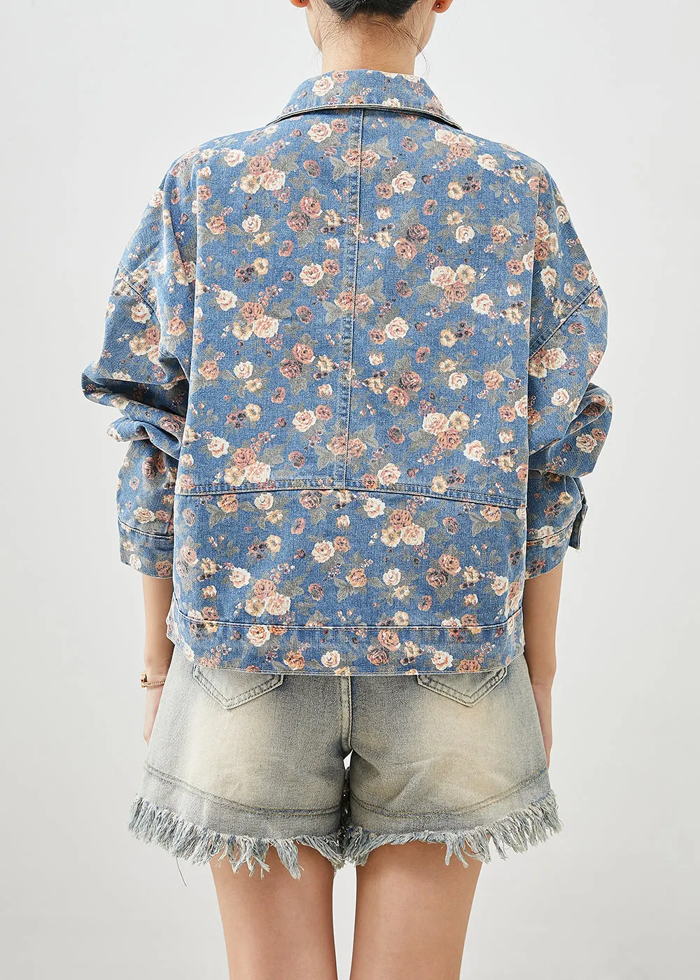 Beautiful Blue Peter Pan Collar Print Denim Coats Fall ML1972
