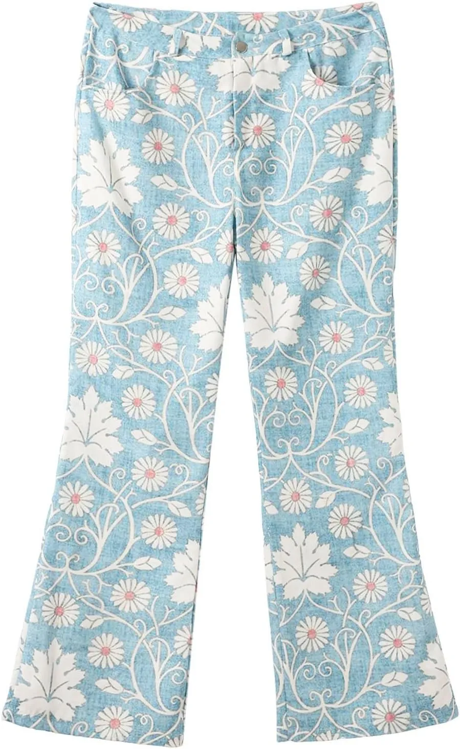 Bell Bottom Floral Patterned Jeans for Women,High Waisted Wide Leg Flare Stretchy Plus Size Jeans for Curvy Women