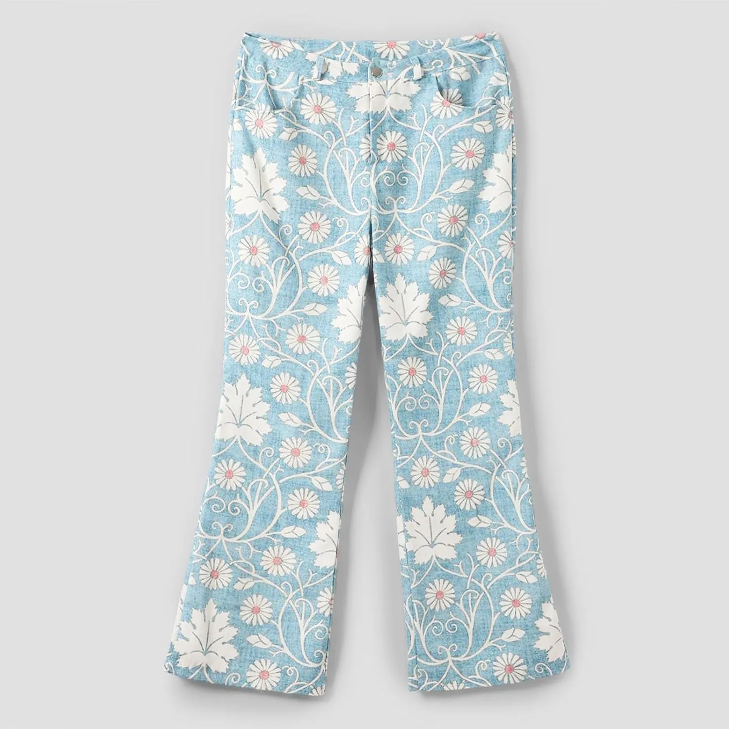 Bell Bottom Floral Patterned Jeans for Women,High Waisted Wide Leg Flare Stretchy Plus Size Jeans for Curvy Women