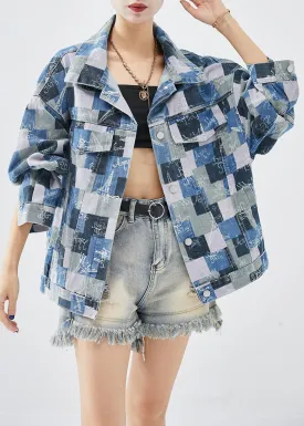 Casual Colorblock Oversized Plaid Denim Coats Fall ML2003