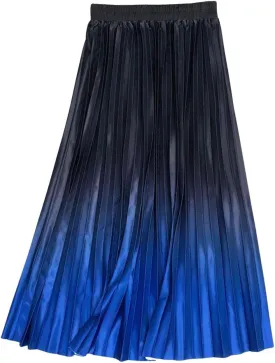 CHARTOU Women Cute Satin Metallic Gradient Pleated Midi Skirt Flowy Accordion A Line Long Skirt