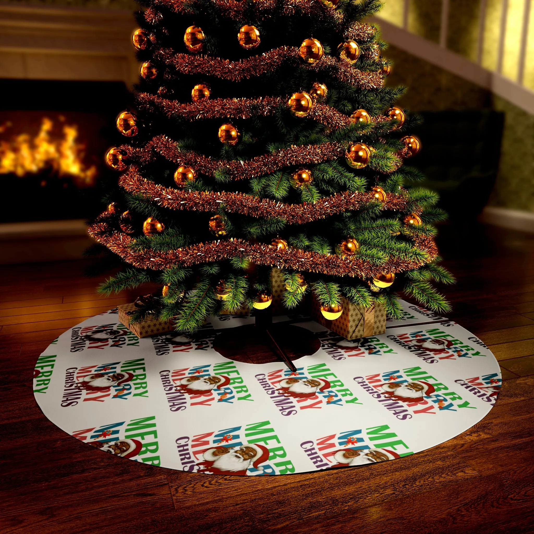 Christmas Round Tree Skirt , Merry Christmas Santa