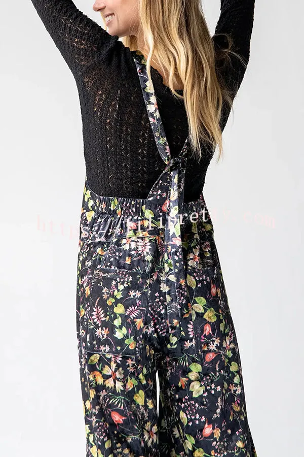 Comfy and Cute Velvet Tie-Back Pocketed Wide Leg Overalls