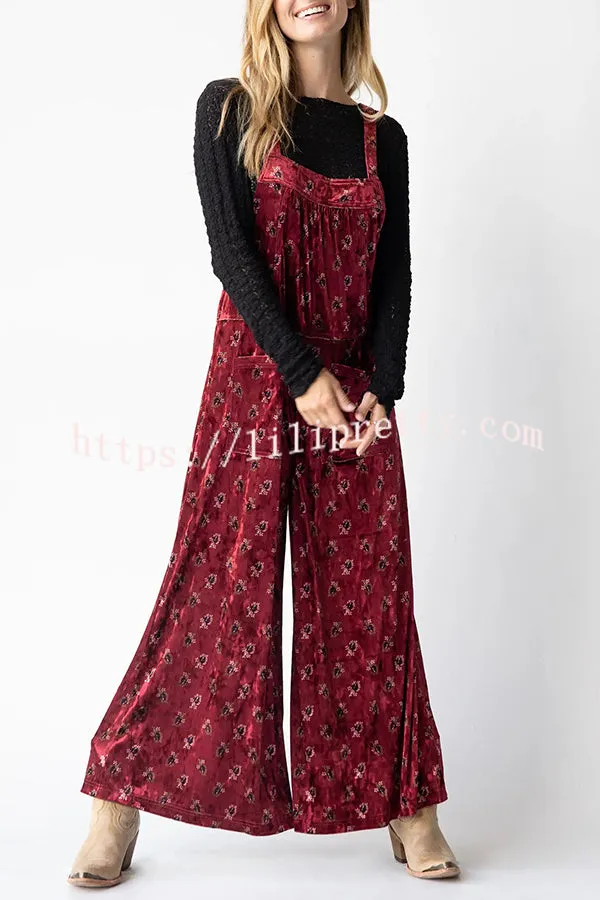 Comfy and Cute Velvet Tie-Back Pocketed Wide Leg Overalls