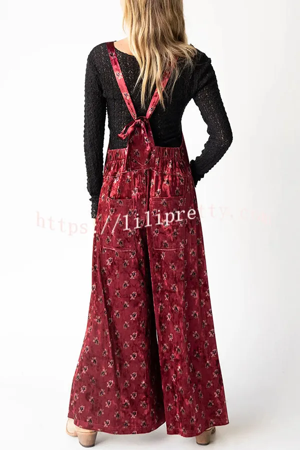 Comfy and Cute Velvet Tie-Back Pocketed Wide Leg Overalls