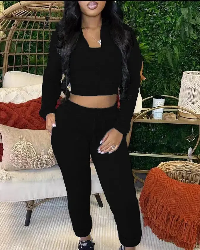 Cropped Top And Drawstring Pants cropped tops