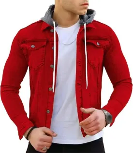 Denim Hoodie Military Jacket for Men Casual Slim Fit Button Down Jeans Coat Fashion Winter Denim Trucker Jacket