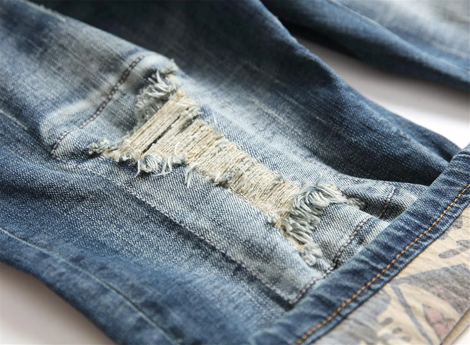 DGHM-JLMY Men's Ripped Washed Loose Raw Edge Denim Shorts Distressed Straight Jean Shorts Casual Stretchy Wide Leg Jean Short