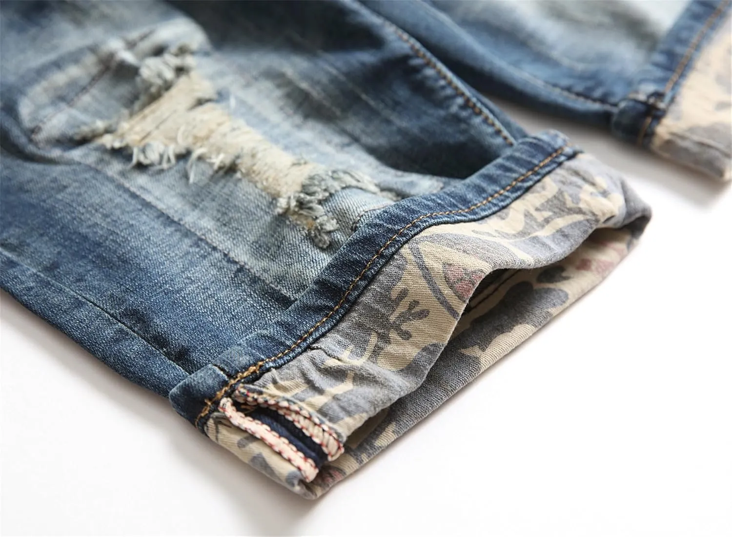 DGHM-JLMY Men's Ripped Washed Loose Raw Edge Denim Shorts Distressed Straight Jean Shorts Casual Stretchy Wide Leg Jean Short