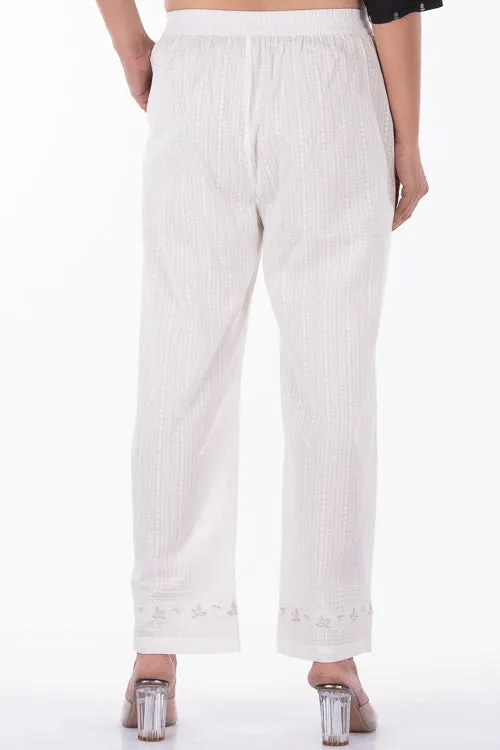 Dharan "Sikki Pants" White Embroidered Straight Pants