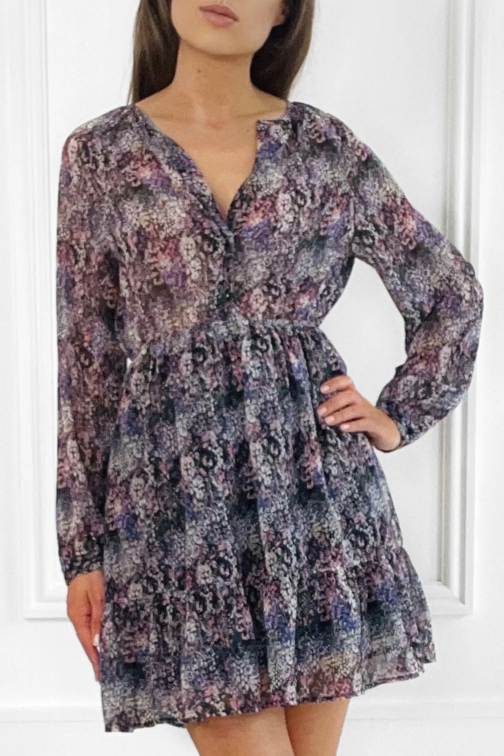 DREW FLORAL PRINTED MINI DRESS WITH LONG SLEEVES
