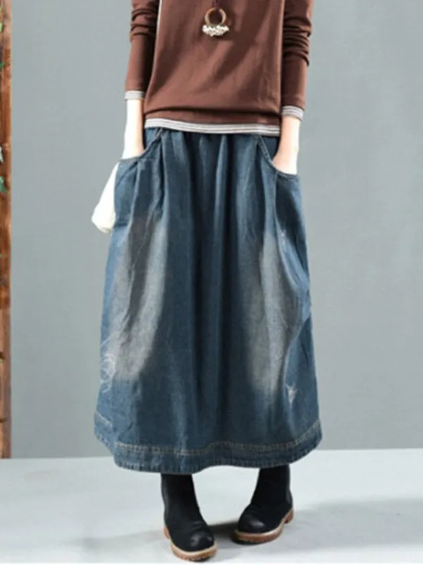 Elasticity Pockets A-Line Loose Skirts Bottoms