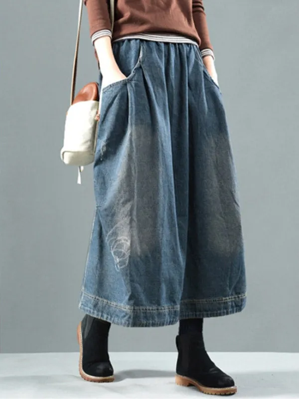 Elasticity Pockets A-Line Loose Skirts Bottoms