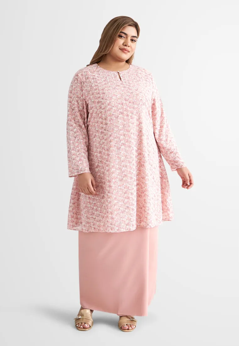 Faerie Floral Embroidery Chiffon Kurung Pahang Set - Brown