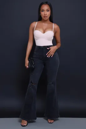First To Go High Rise Super Flare Jeans - Dark Grey Wash