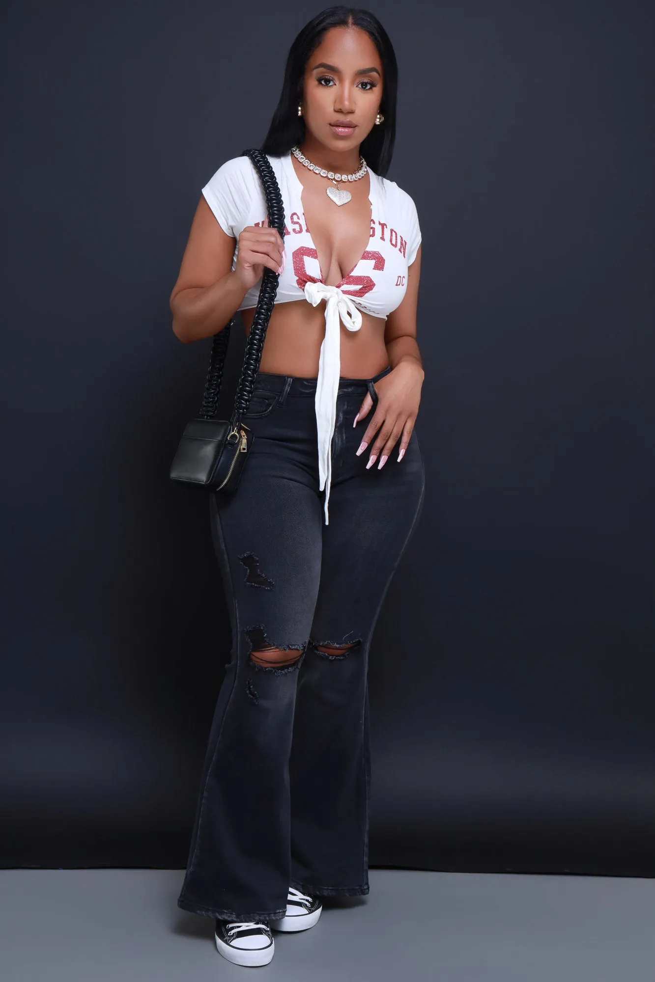 First To Go High Rise Super Flare Jeans - Dark Grey Wash