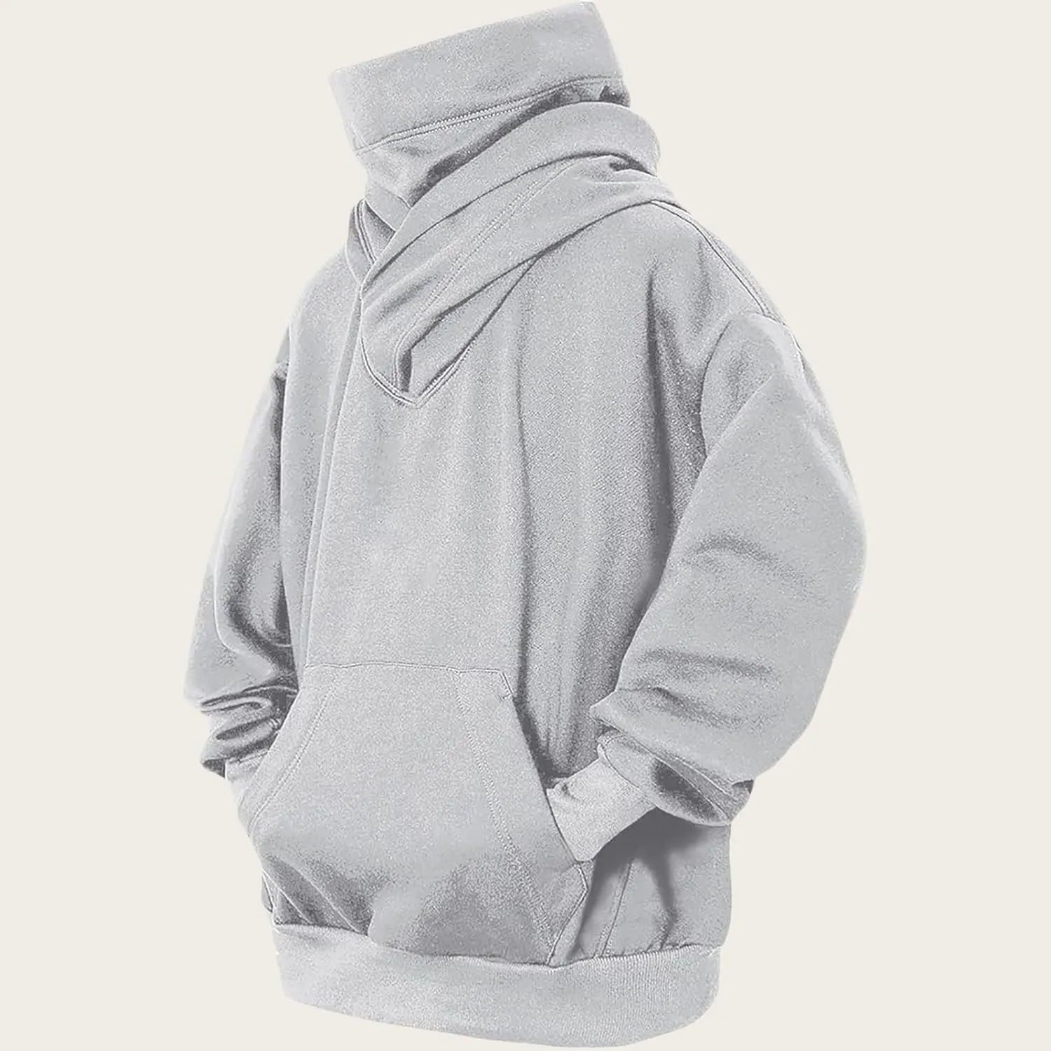 Fleece Hoodies for Men, Cowl Neck Sweatshirts Casual Long Sleeve Pullover Fall Winter Warm Loose Fit Solid Tops