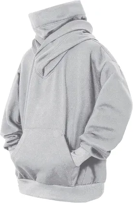Fleece Hoodies for Men, Cowl Neck Sweatshirts Casual Long Sleeve Pullover Fall Winter Warm Loose Fit Solid Tops