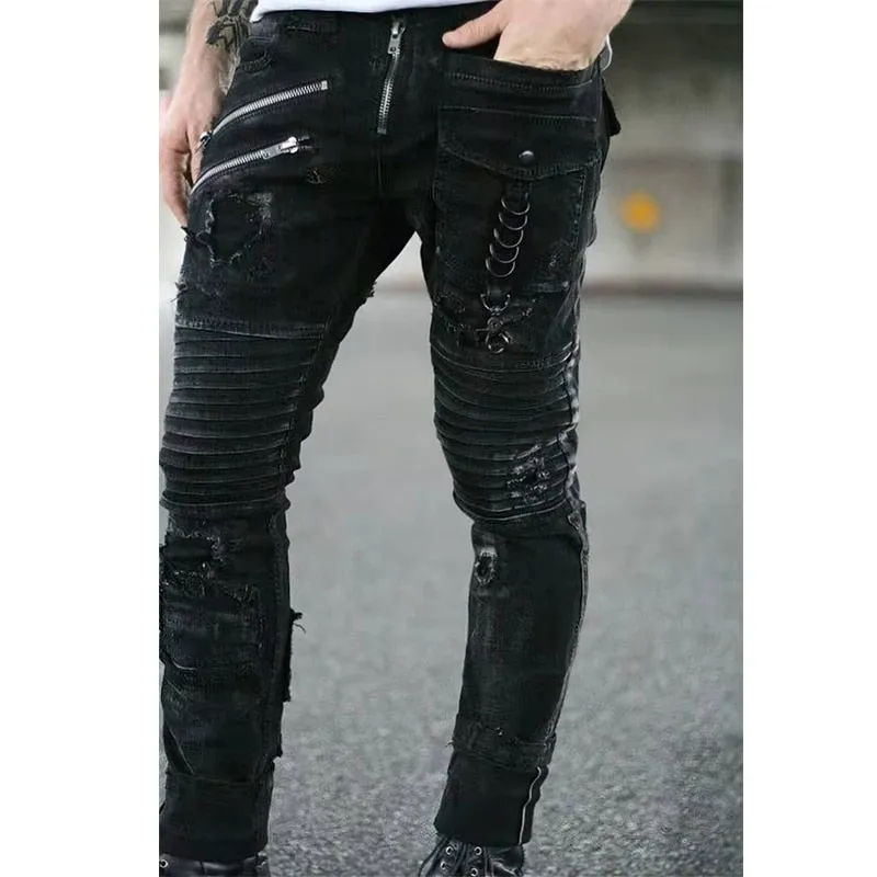 Funki Buys | Pants | Men's Punk Skinny Denim Zipper Jeans