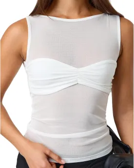 Giraropa Sheer Mesh Top for Women Summer Sleeveless Crew Neck Slim Fit Tank Tops Sexy See Through Blouse Shirt