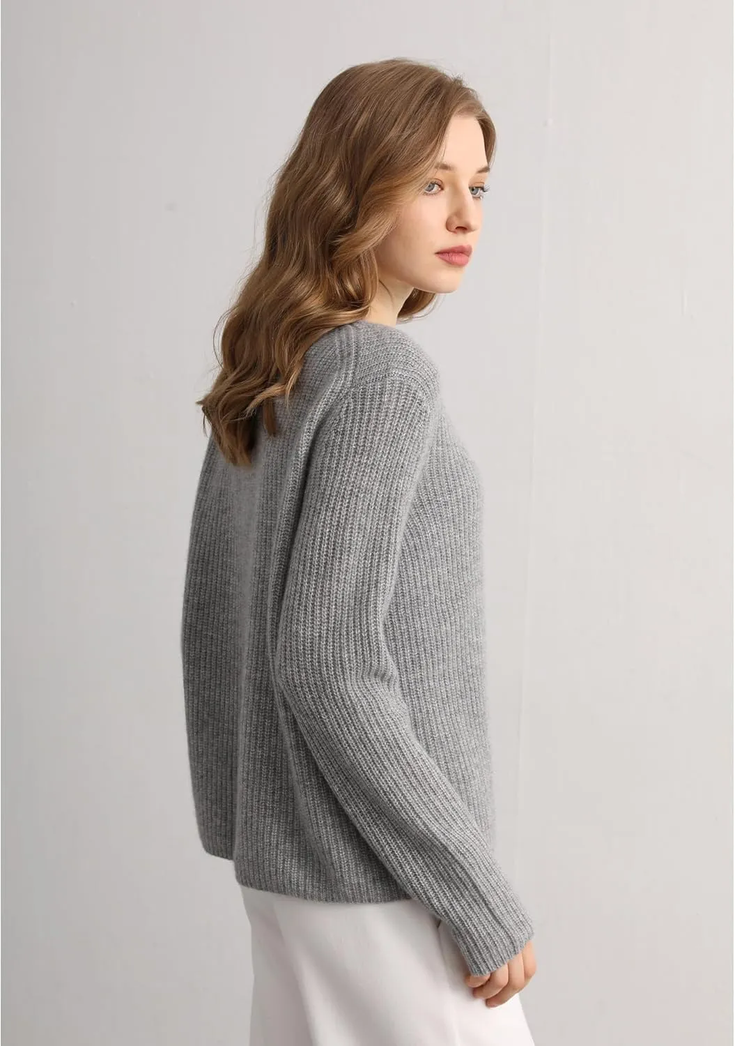 GreenMount Cashmere Sweaters for Women Essential Crewneck Ribbed Long Sleeve Pullover Sweater