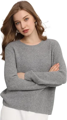 GreenMount Cashmere Sweaters for Women Essential Crewneck Ribbed Long Sleeve Pullover Sweater