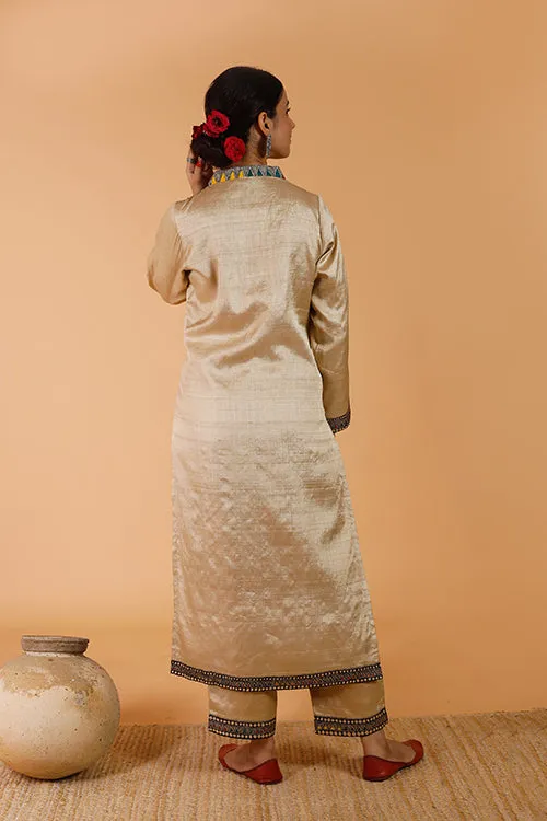 Gubbaro Handpainted Madhubani 'Radha-Krishna' Banana Silk Pant
