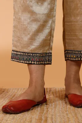 Gubbaro Handpainted Madhubani 'Radha-Krishna' Banana Silk Pant