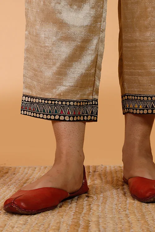 Gubbaro Handpainted Madhubani 'Radha-Krishna' Banana Silk Pant