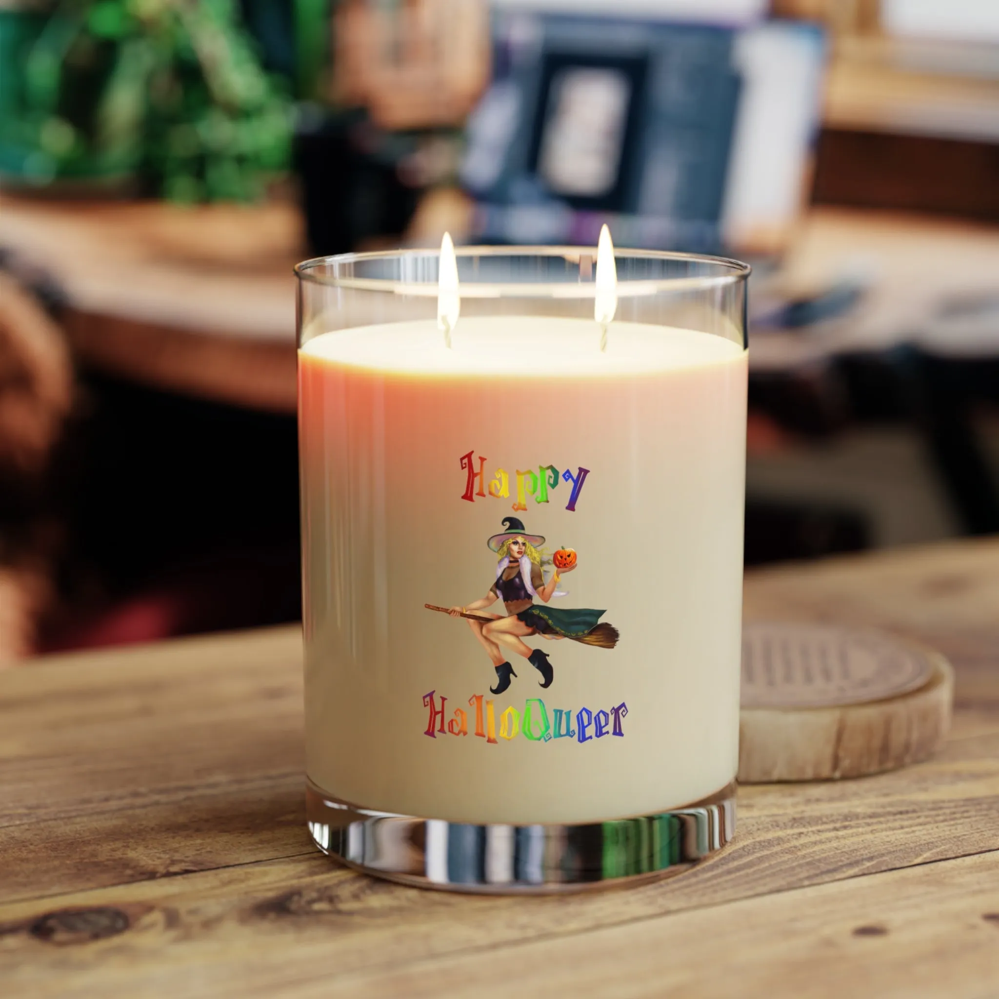 Halloween Scented Candle Full Glass, 11oz - Happy HallowQueer (White)