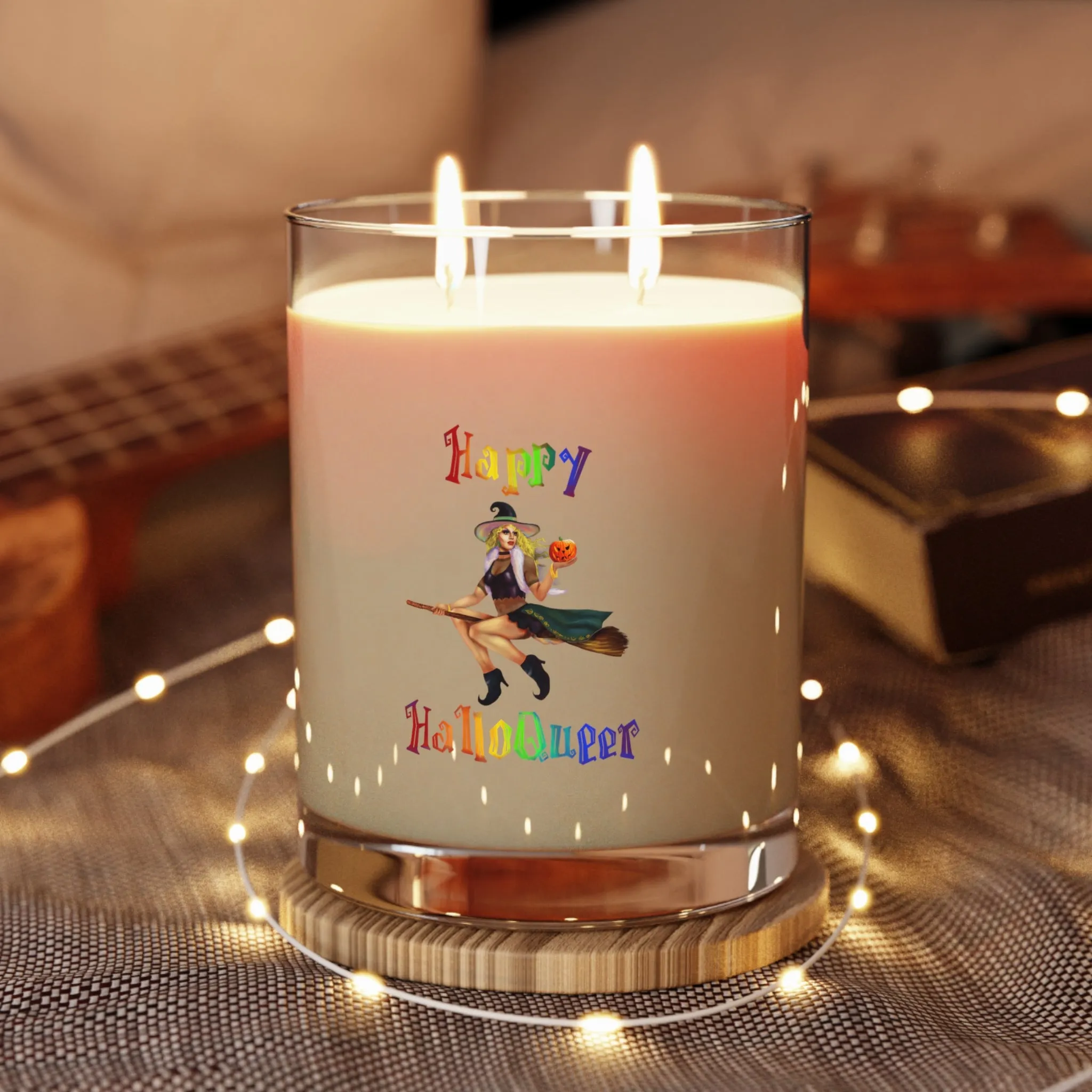 Halloween Scented Candle Full Glass, 11oz - Happy HallowQueer (White)