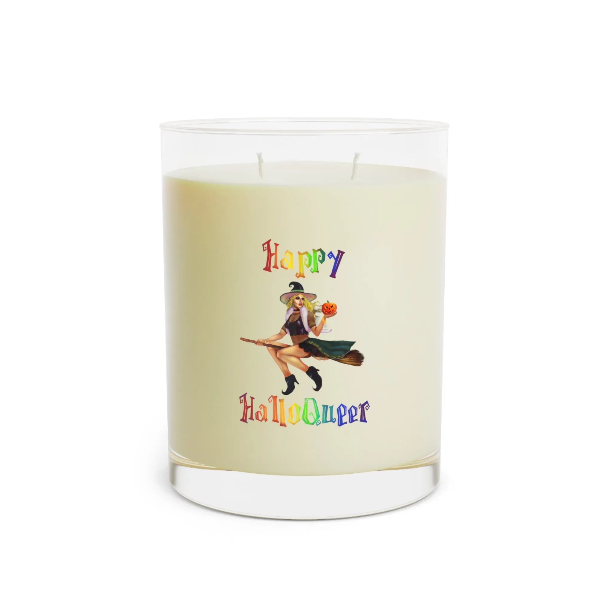 Halloween Scented Candle Full Glass, 11oz - Happy HallowQueer (White)