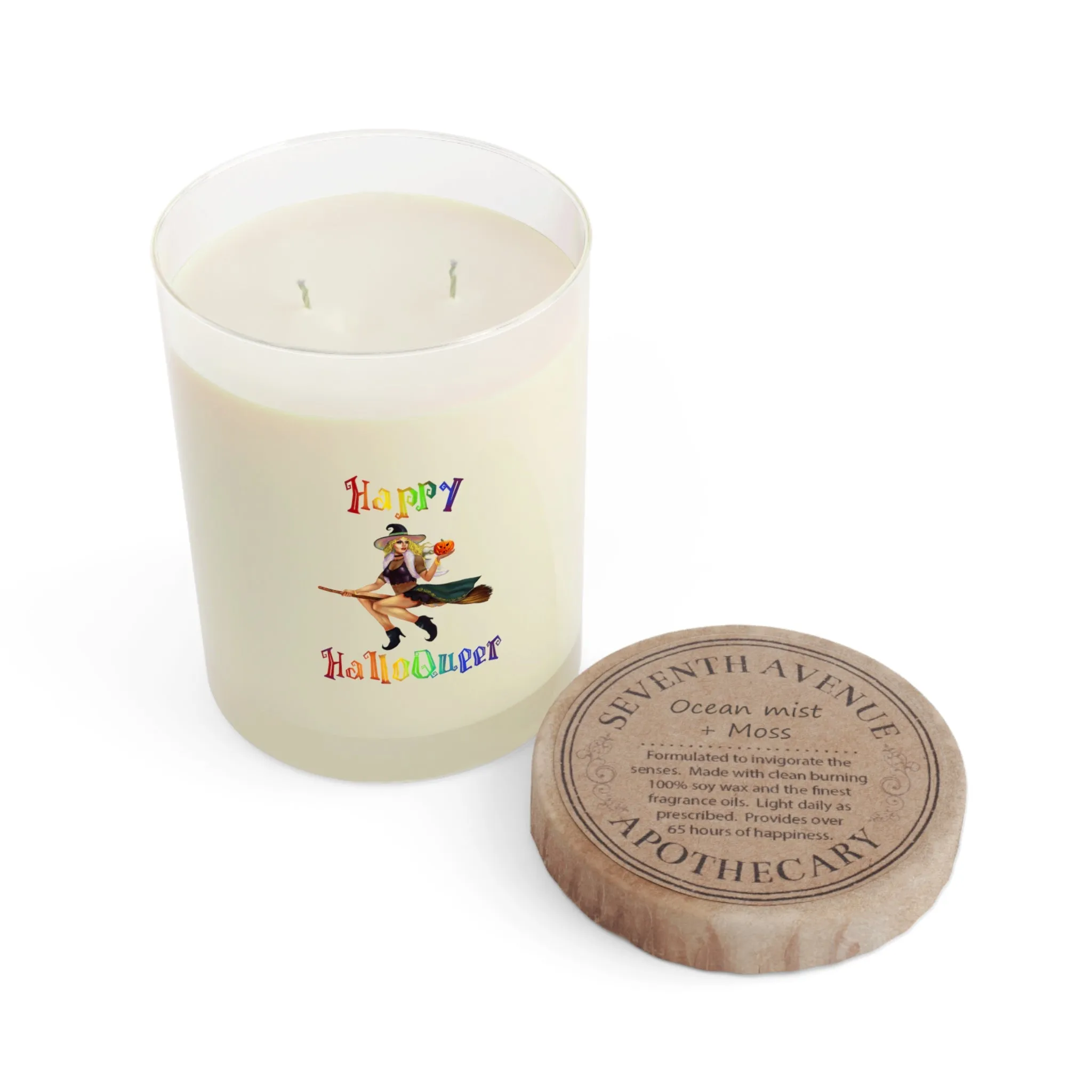Halloween Scented Candle Full Glass, 11oz - Happy HallowQueer (White)